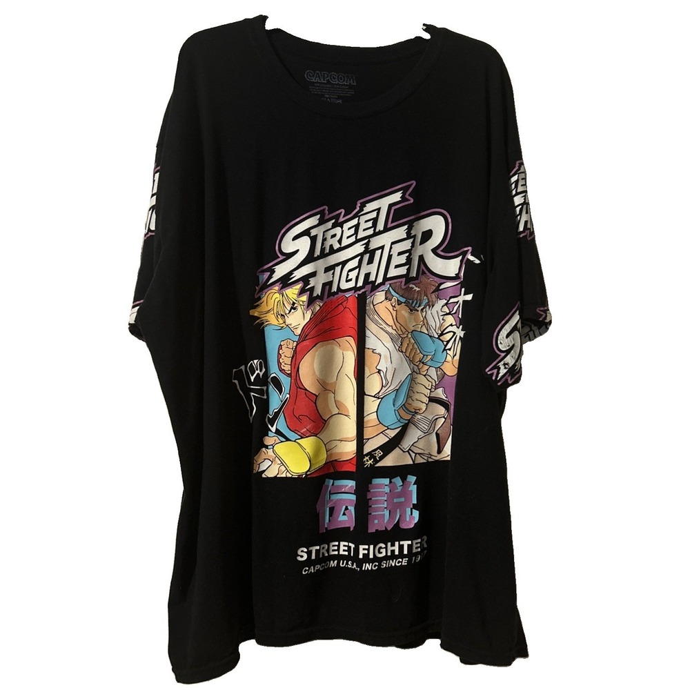Street Fighter Capcom Black Graphic Print Men's 5XL T-Shirt